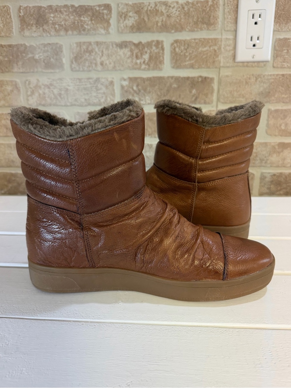 ALDO Brown Leather Faux Fur Lined Ankle Boots Zip Size 10 EU 41 - Picture 7 of 12